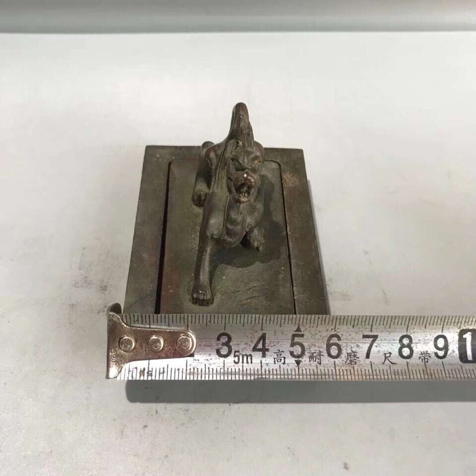 Antique Chinese Bronze Dragon Lion Kings Seal Chop Stamp Nice Patina very Heavy