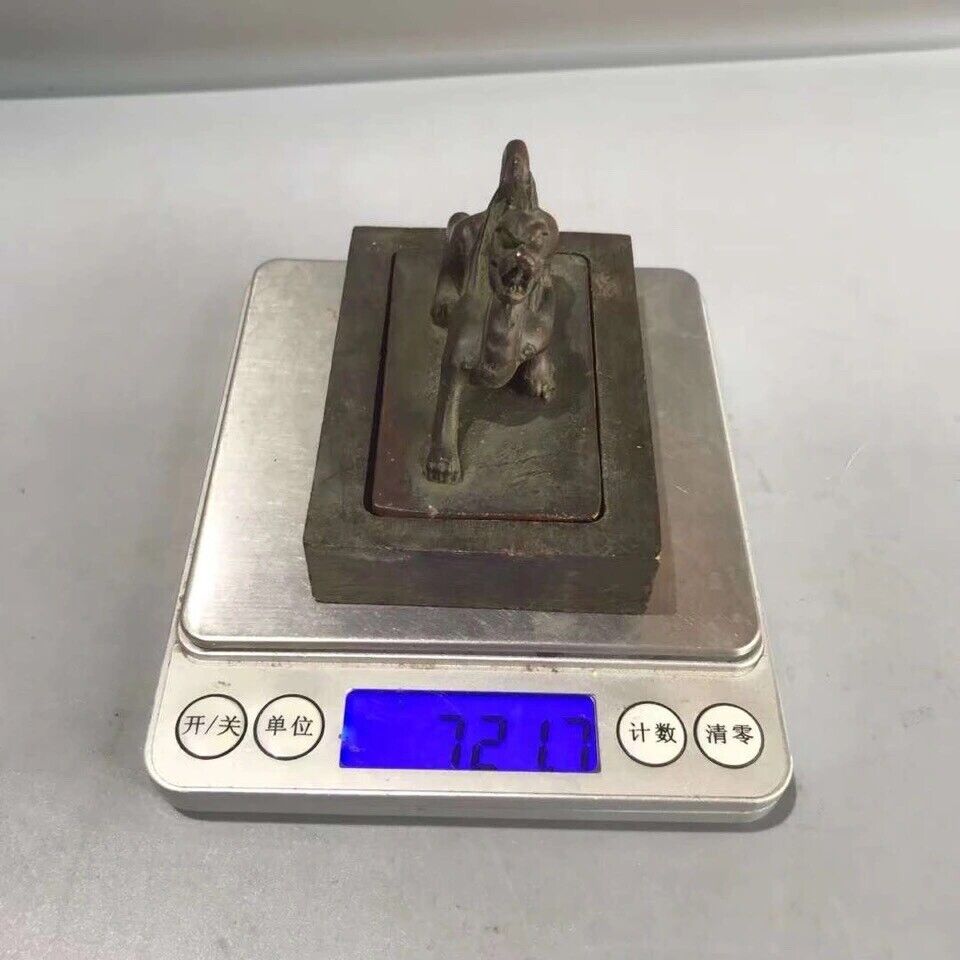 Antique Chinese Bronze Dragon Lion Kings Seal Chop Stamp Nice Patina very Heavy