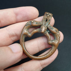 Antikes, seltenes reines Kupfer-Hirschkopf-Dharma-Gefäß aus massivem, reinem Kupfer 