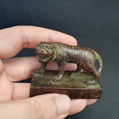 Antiker chinesischer Löwe-Gelehrten-Siegel-Stempel aus Messing und Bronze. Schöne Patina 