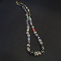 Antique Venetian Black  Italian Lampwork White Feather Beads, African Trade