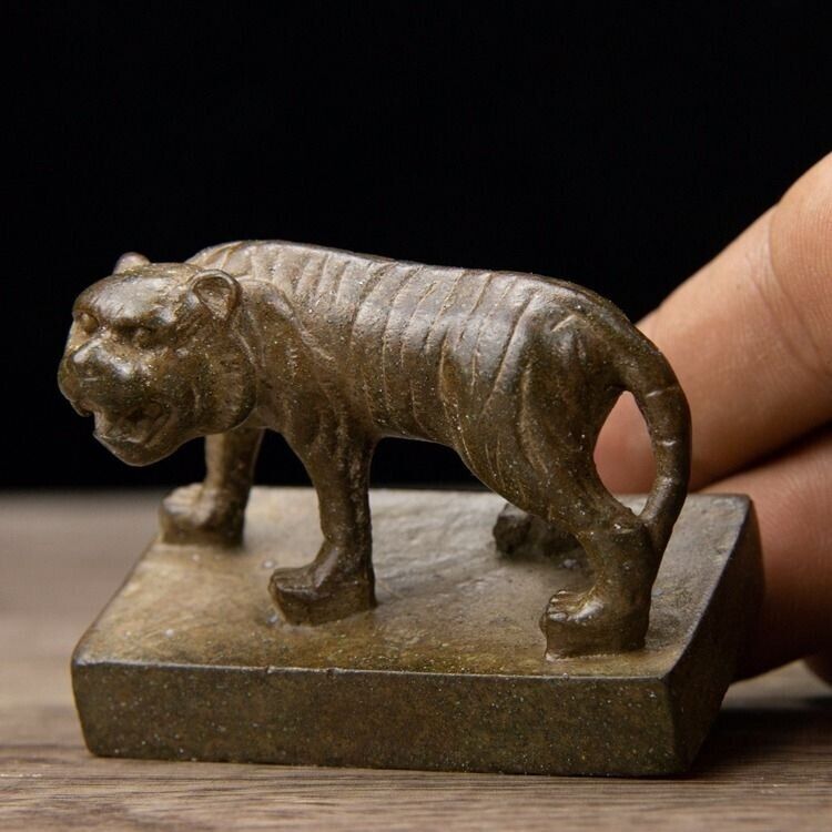 Antiker chinesischer Löwe-Gelehrten-Siegel-Stempel aus Messing und Bronze. Schöne Patina 