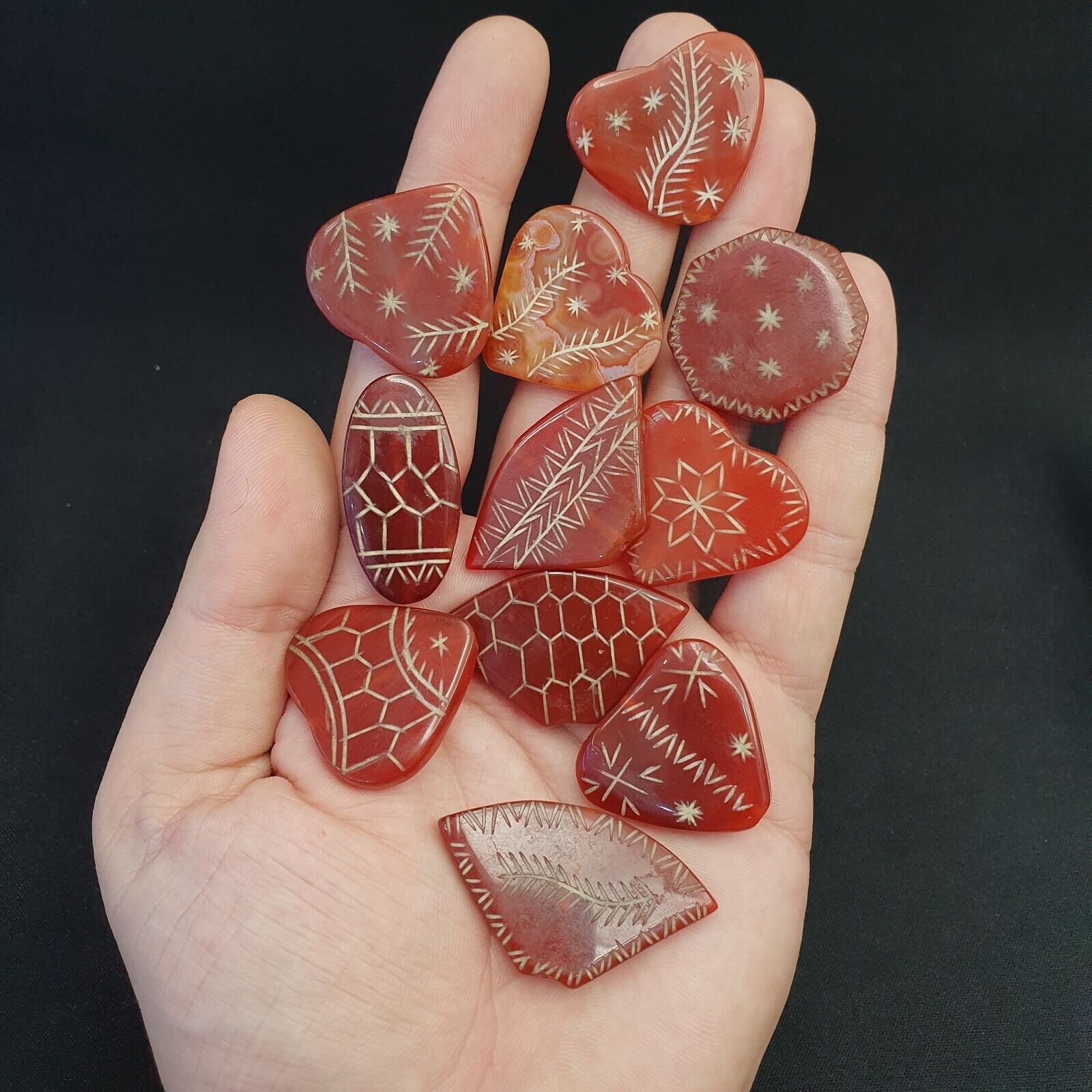 HIMALAYAN Indo Tibetan Central Asian Etched Agate beads Decorated beads Lot