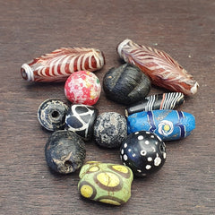 Lot of 12 Antique Mosaic Glass Feather Dotted Glass beads