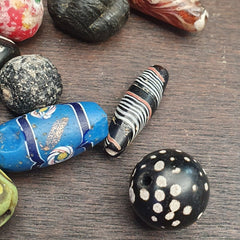 Lot of 12 Antique Mosaic Glass Feather Dotted Glass beads