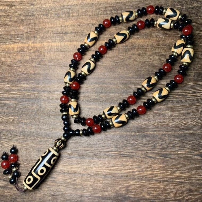 Vintage Old Himalayan Indo Tibetan Pure Eyes Dzi Agate, Onyx Amulet Necklace