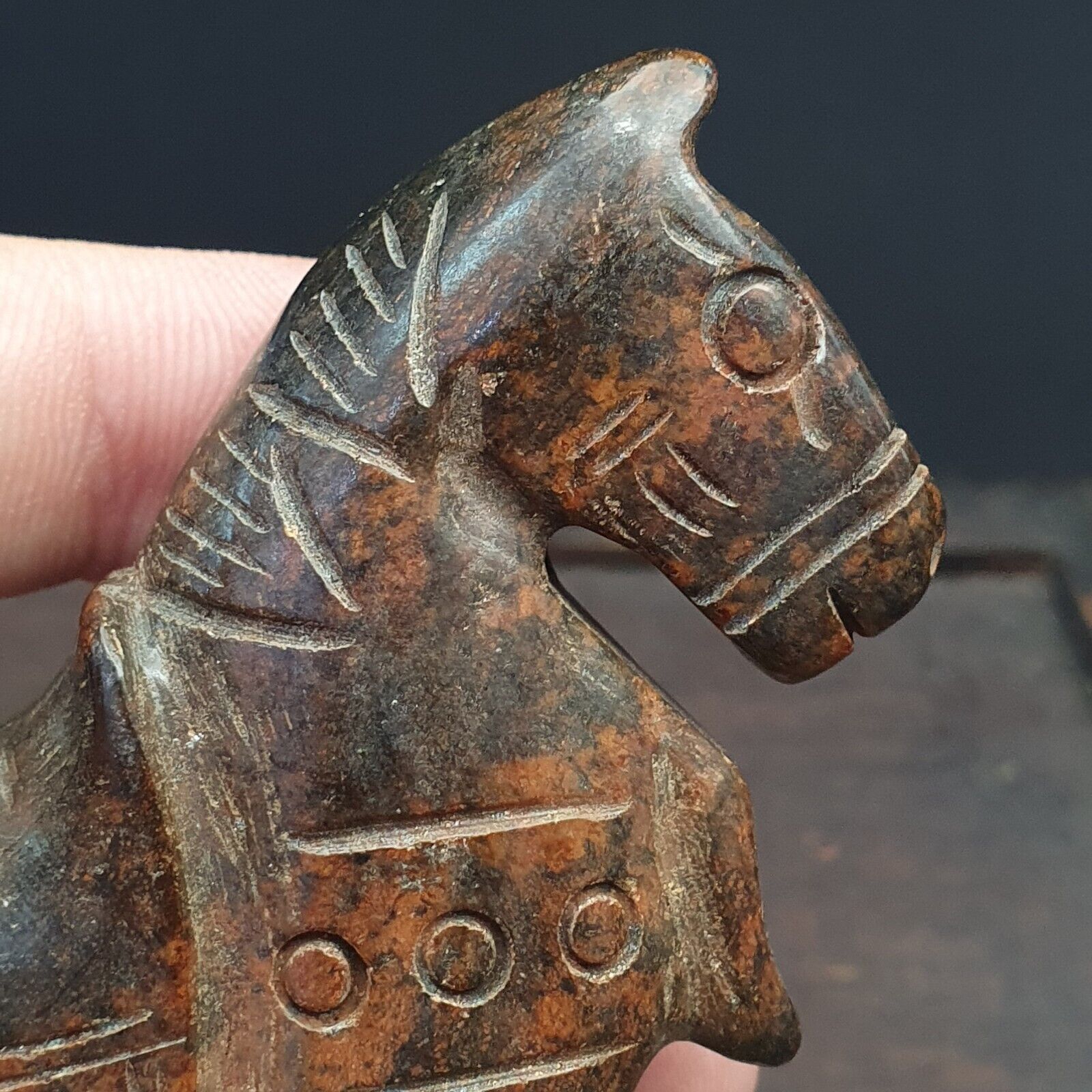 Antique Stone Chinese Jade Stone hand carved Mystic Horse Figurine