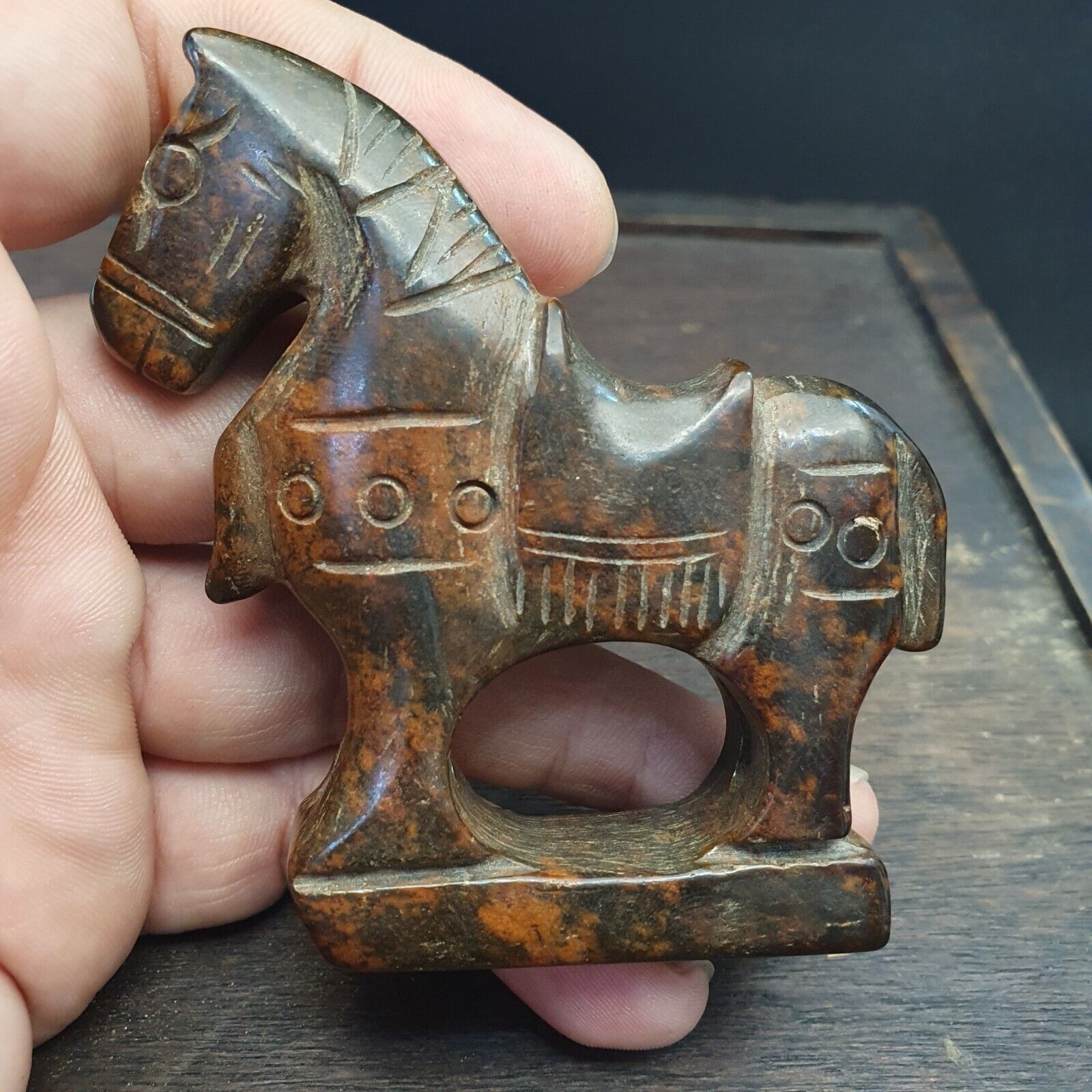 Antique Stone Chinese Jade Stone hand carved Mystic Horse Figurine