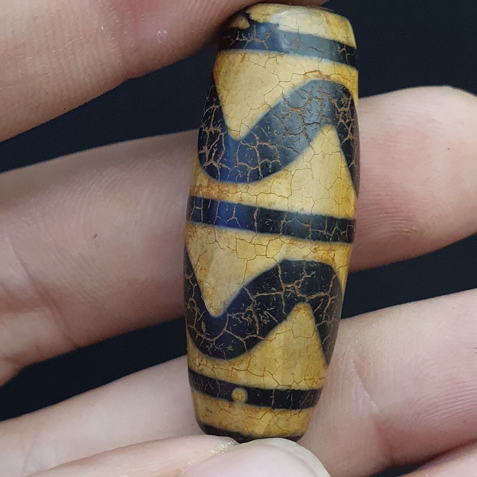 Pair 2 Pieces Himalayan Indo Tibetan rare Patterns Dzi Amulet Bead