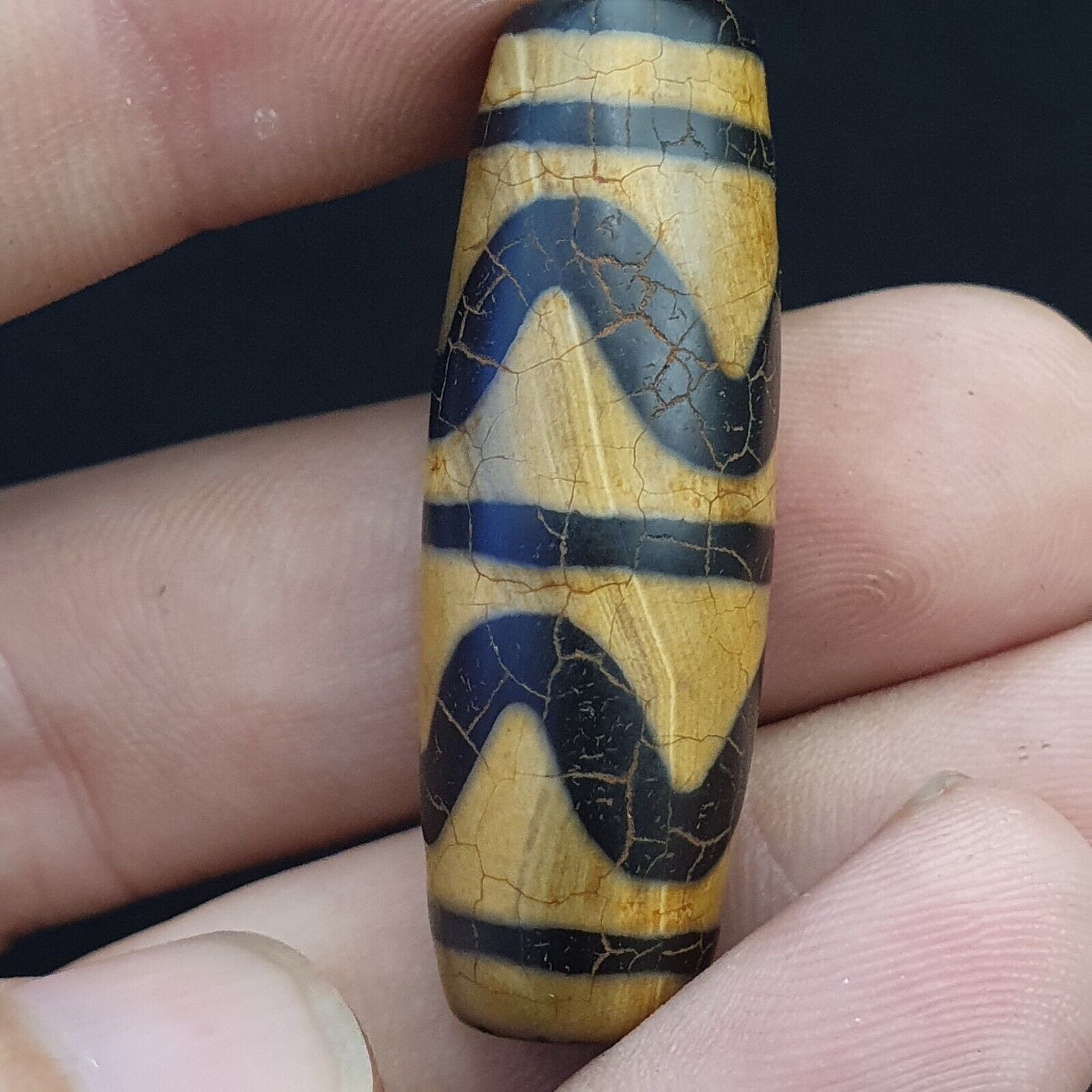 Pair 2 Pieces Himalayan Indo Tibetan rare Patterns Dzi Amulet Bead