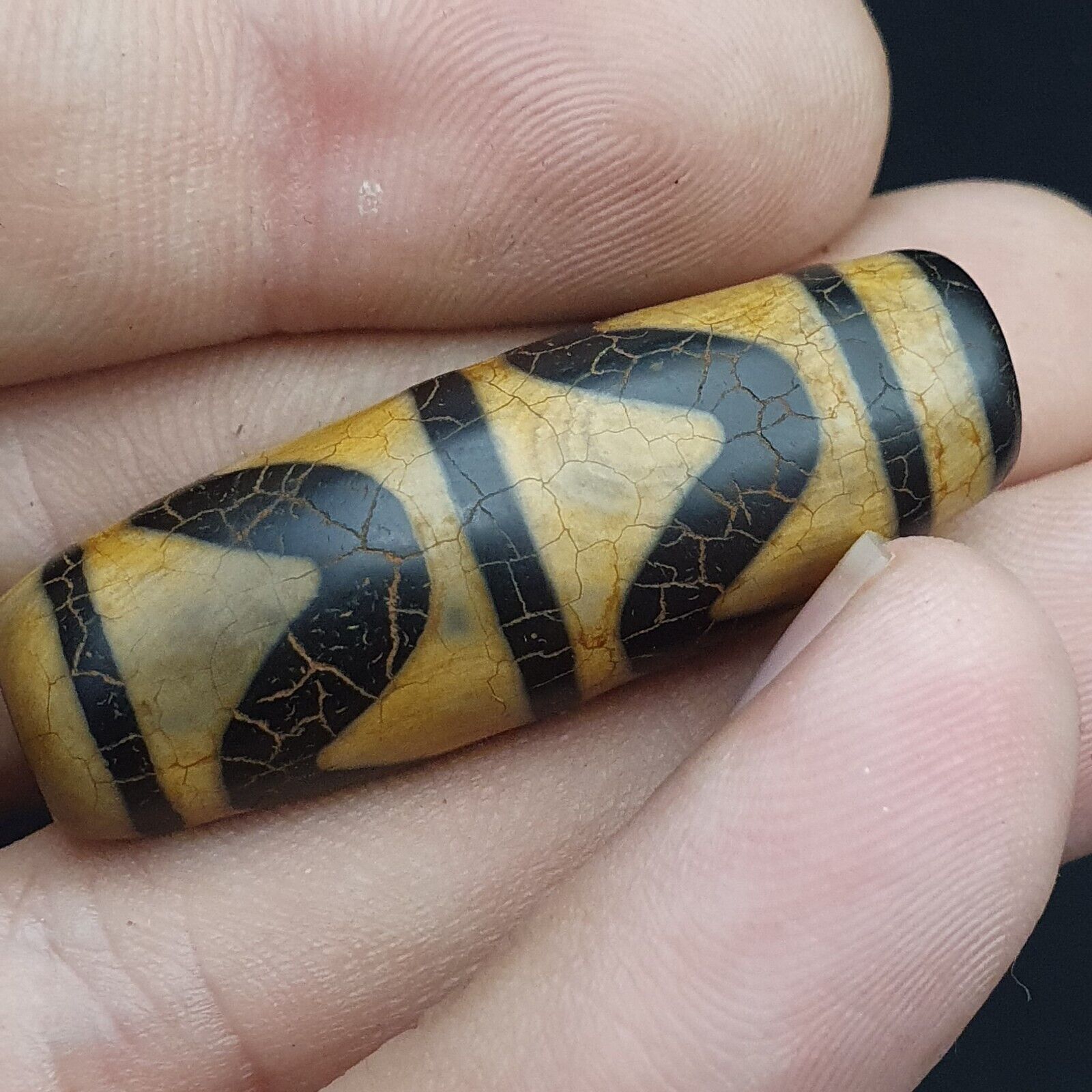 Pair 2 Pieces Himalayan Indo Tibetan rare Patterns Dzi Amulet Bead