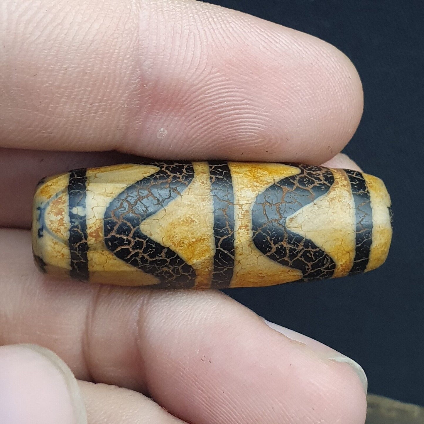 Himalaya-Indo-Tibetische seltene Muster Dzi-Amulett-Perle