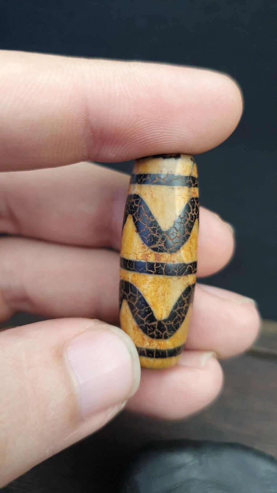 Himalaya-Indo-Tibetische seltene Muster Dzi-Amulett-Perle