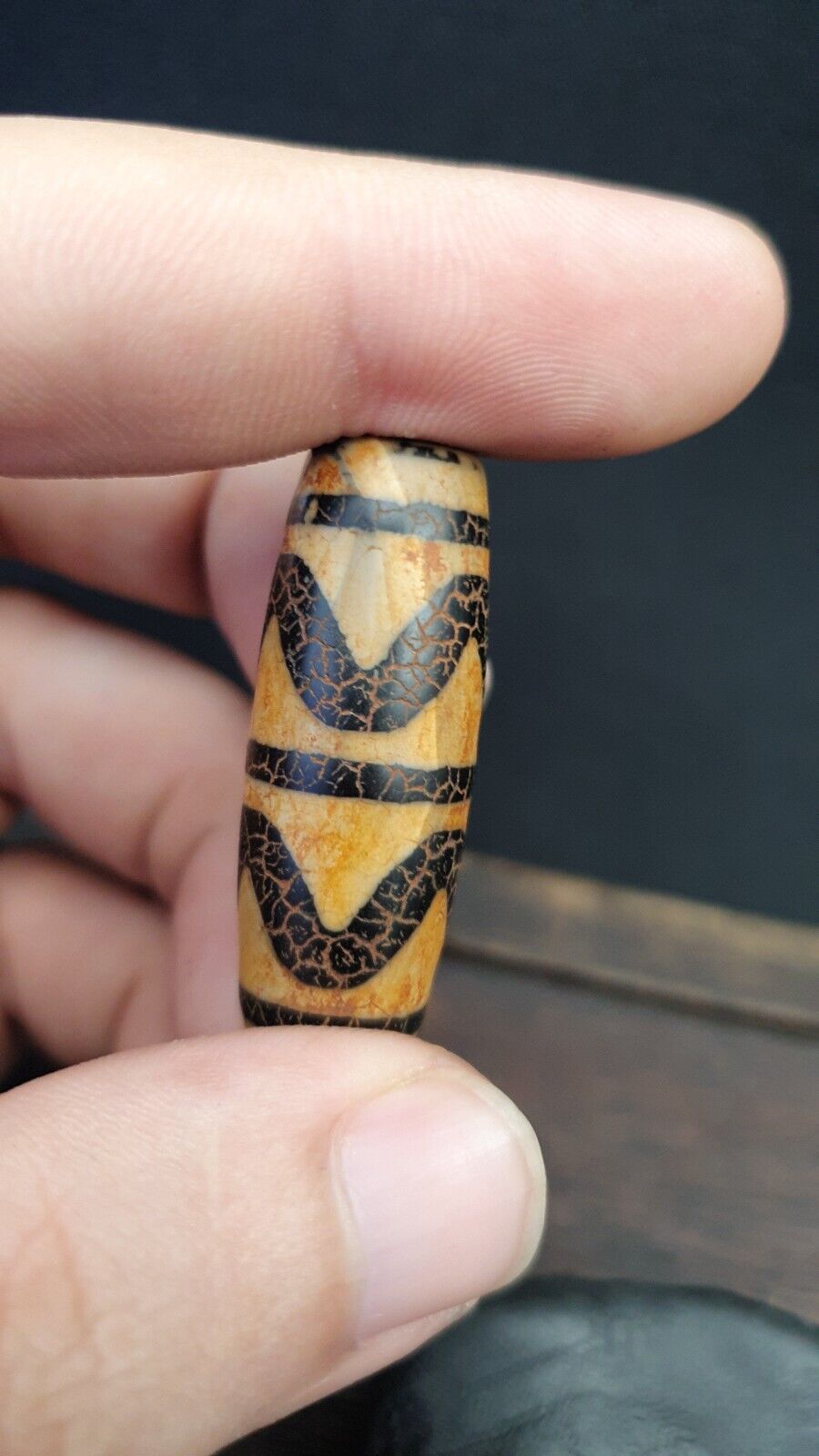 Himalaya-Indo-Tibetische seltene Muster Dzi-Amulett-Perle