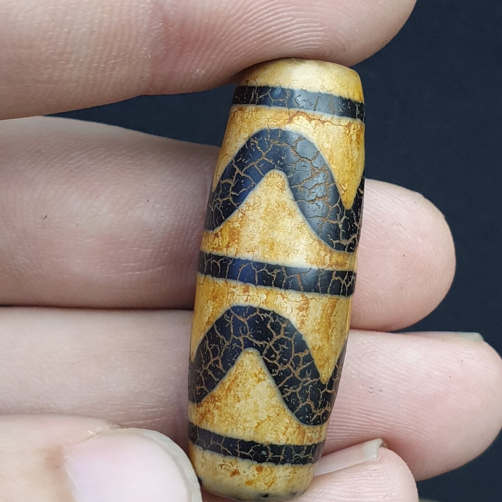 Himalayan Indo Tibetan rare Patterns Dzi Amulet Bead