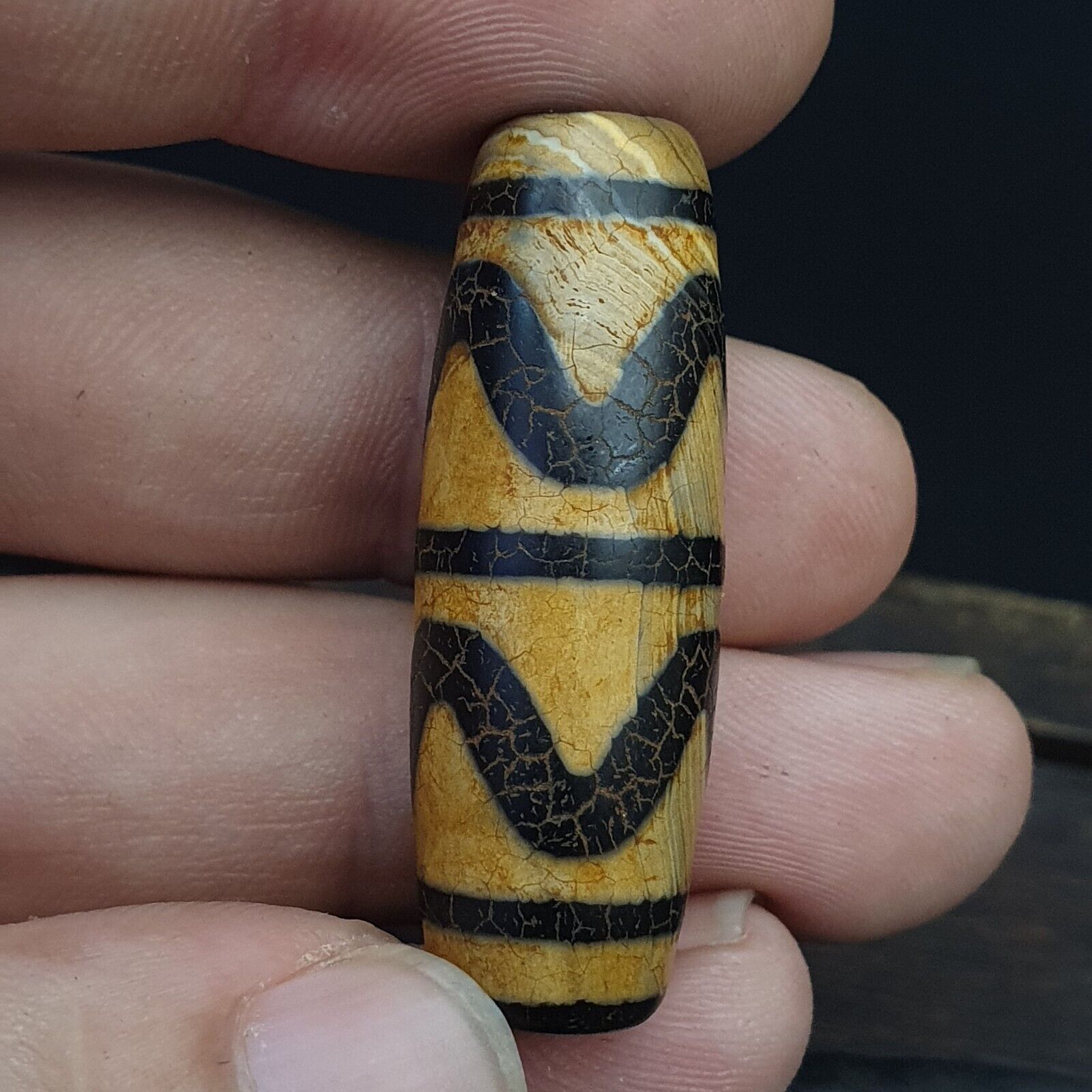 Himalayan Indo Tibetan rare Patterns Dzi Amulet Bead
