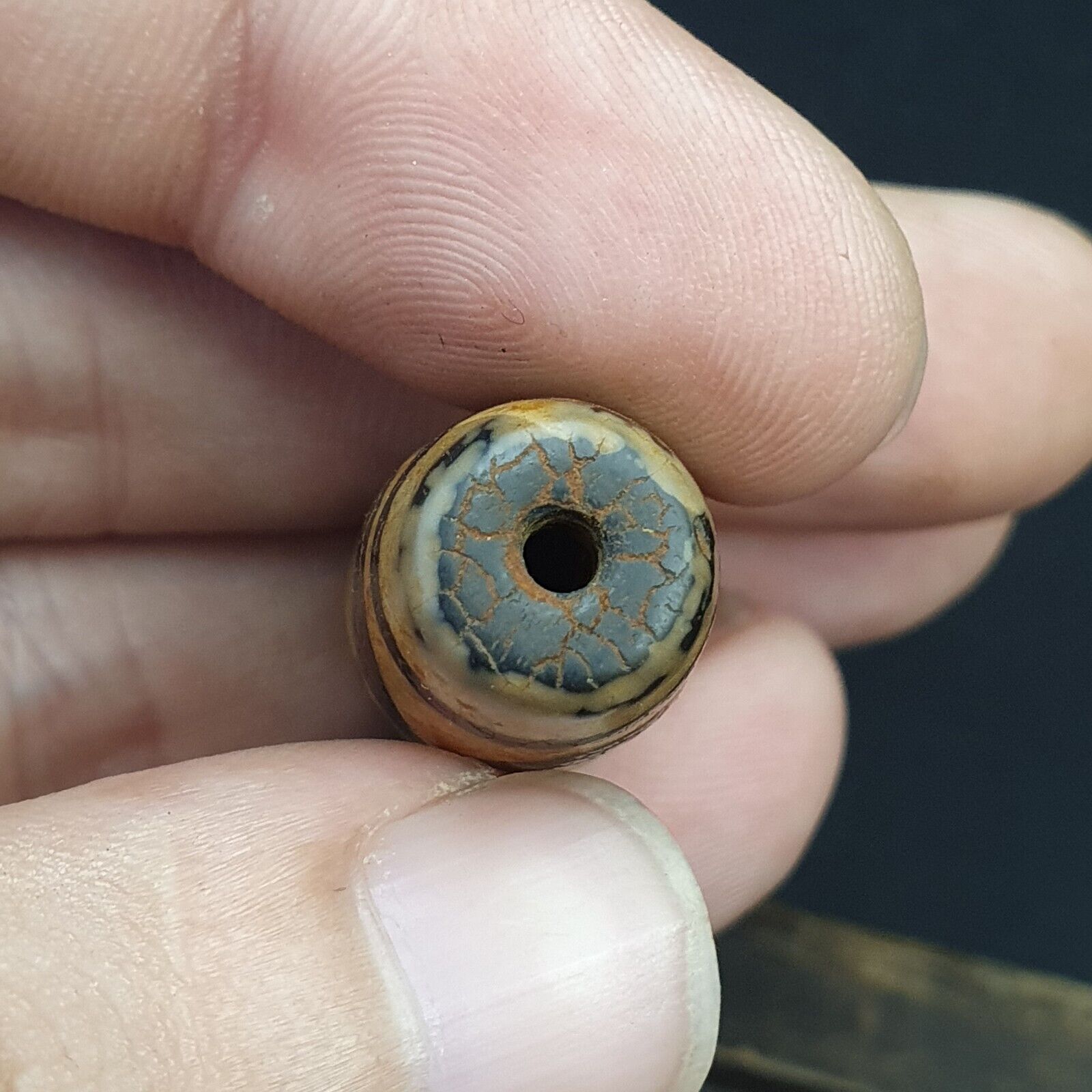 Himalayan Indo Tibetan rare Patterns Dzi Amulet Bead