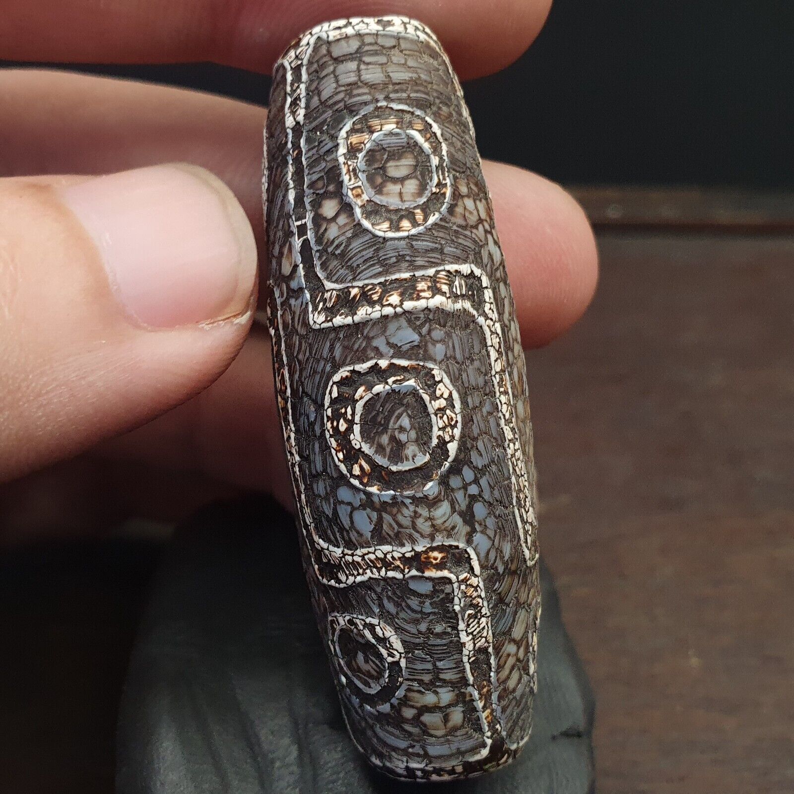 Beautiful Himalayan Indo Tibetan rare Patterns Dzi Amulet Bead