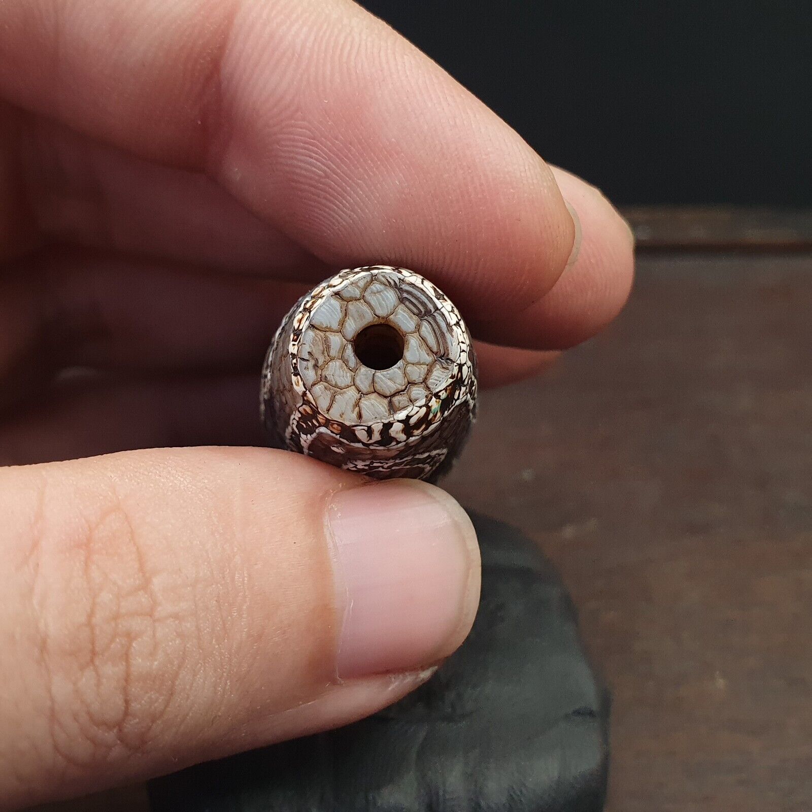 Beautiful Himalayan Indo Tibetan rare Patterns Dzi Amulet Bead