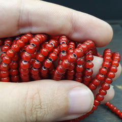 Lot 10 Strands 4.5 mm Antique Venetian RED White Heart Trade Beads long strands