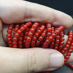 Lot 10 Strands 4.5 mm Antique Venetian RED White Heart Trade Beads long strands