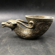 East Oasis Antique Bronze Near Eastern Art Rhyton Vessel, Cast Ornament