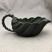 East Oasis Antique Bronze Oil Lamp Pot with Decorated Leaf Shape Body