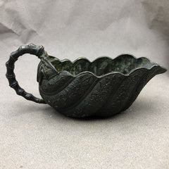 Antike Bronze-Lampe, Öltopf, antike Bronze, verziert, Blattform, alte Lampe