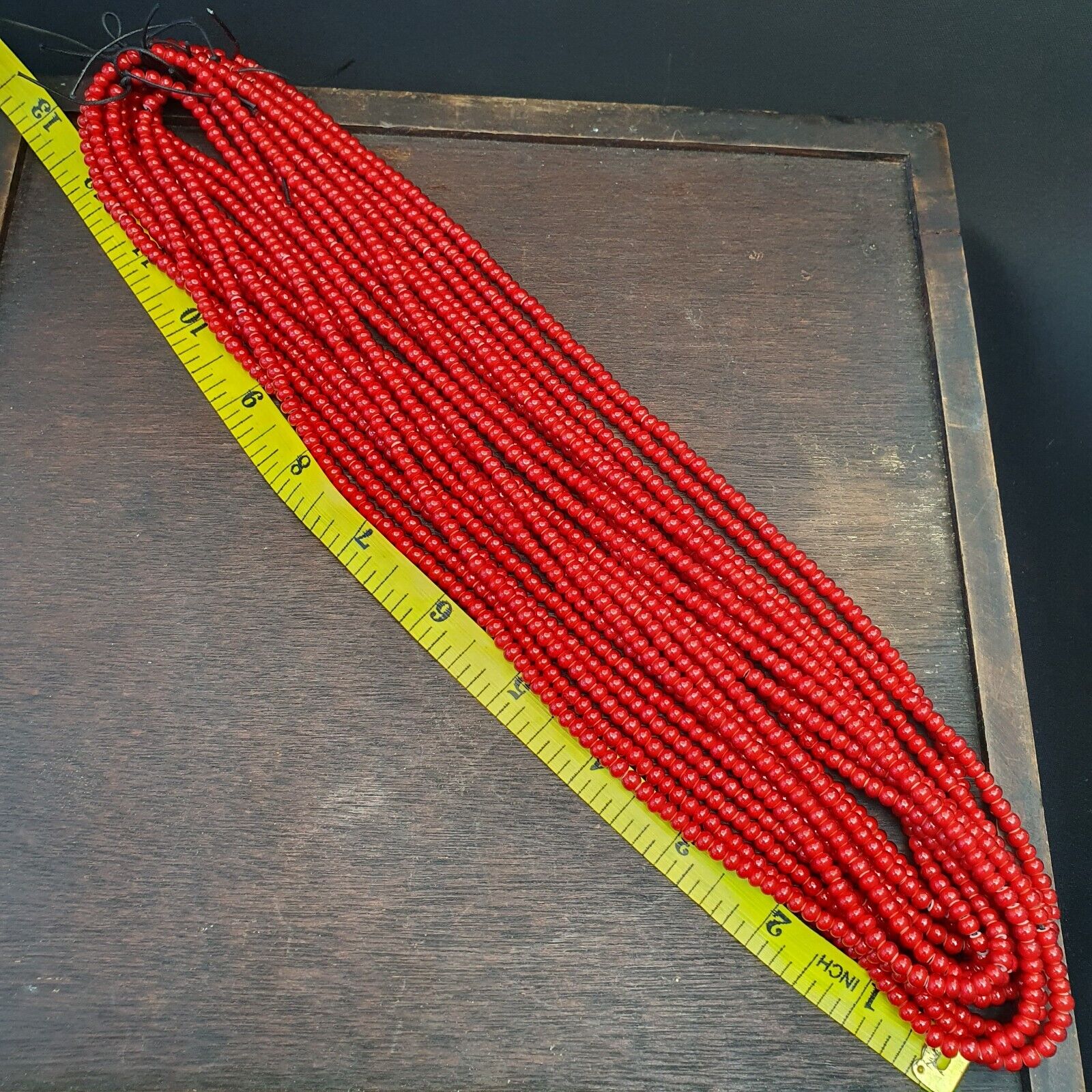 Lot 10 Strands 4.5 mm Antique Venetian RED White Heart Trade Beads long strands