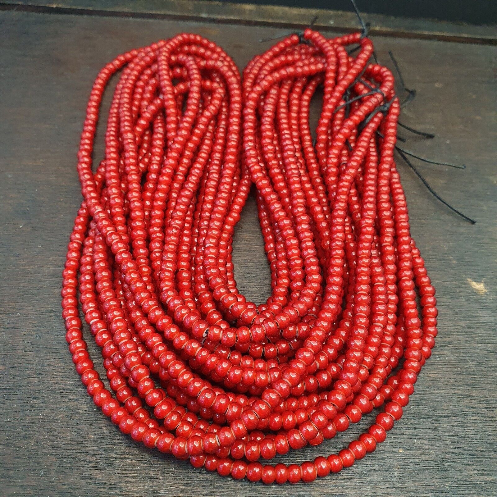 Lot 10 Strands 4.5 mm Antique Venetian RED White Heart Trade Beads long strands