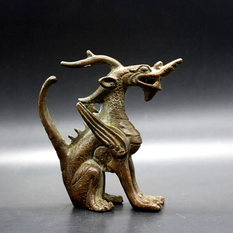 Antique Bronze Copper Dragon Lion Antique Bronze Wild Animals Figurine