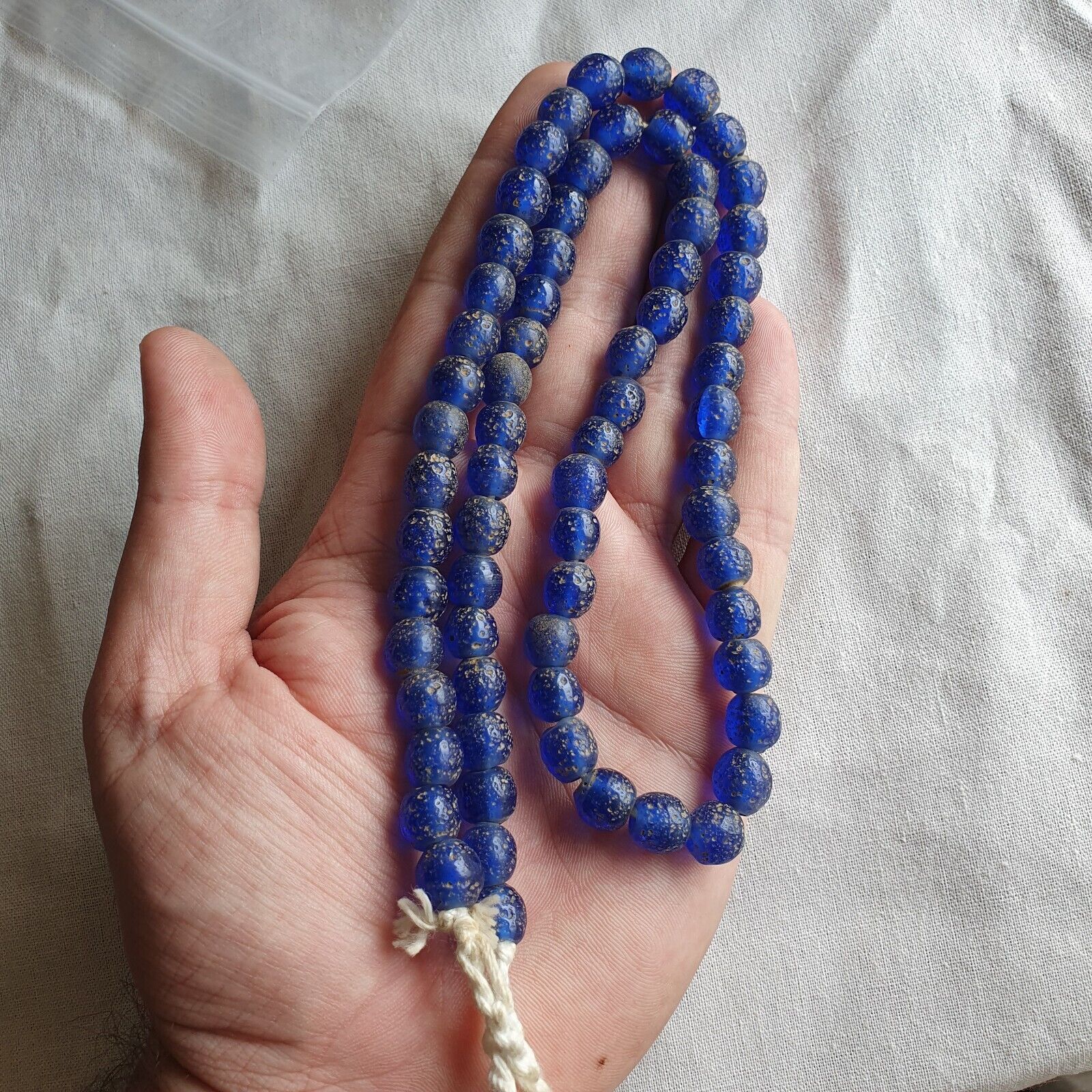 RARE and BEAUTIFUL OLD AFRICAN  Blue GLASS TRADE ANTIQUE BEADs Strand