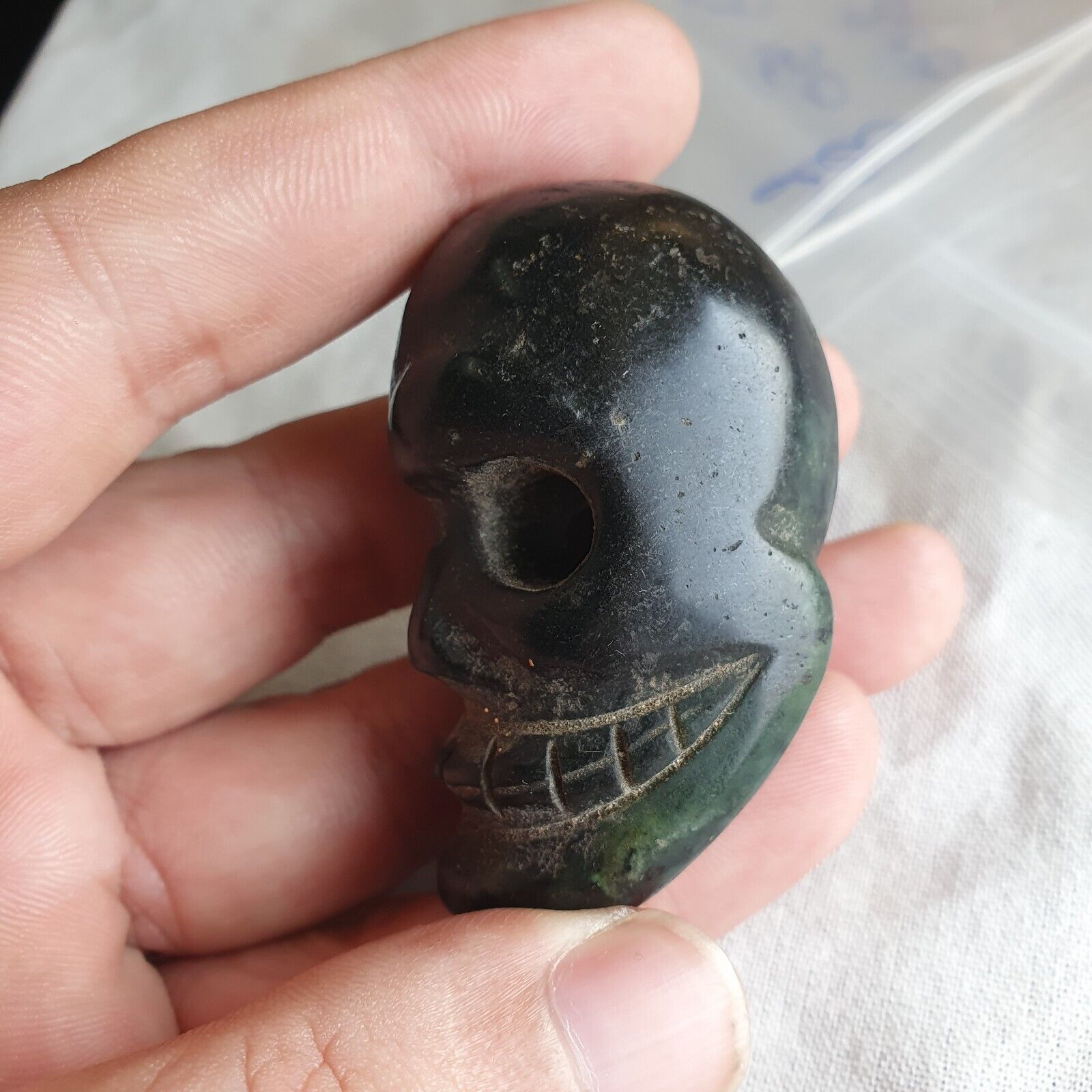 Antique Green Jade Chinese Song Dynasty Jade Stone carved Skull pendent