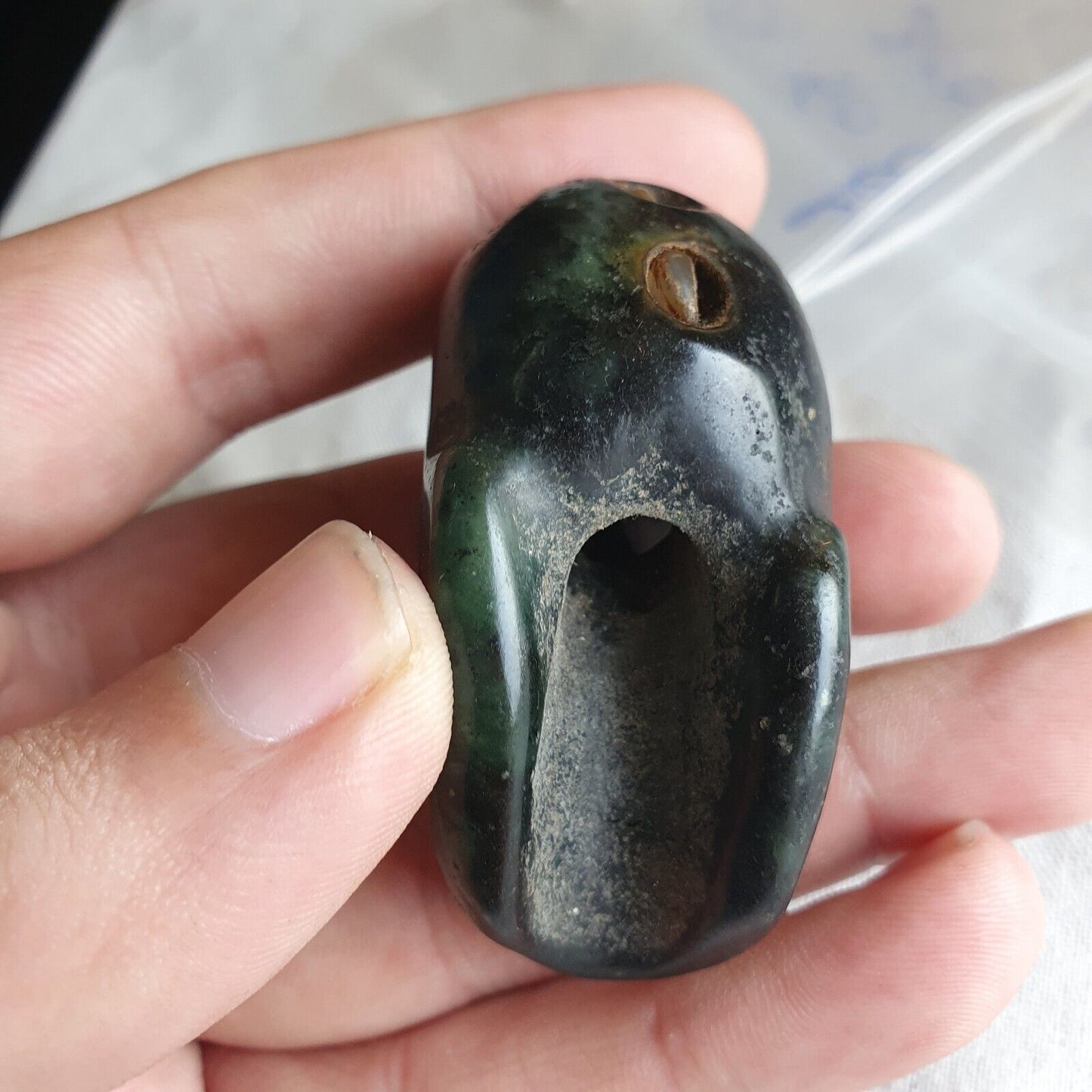 古董綠玉中國宋代玉石雕刻骷髏吊墜