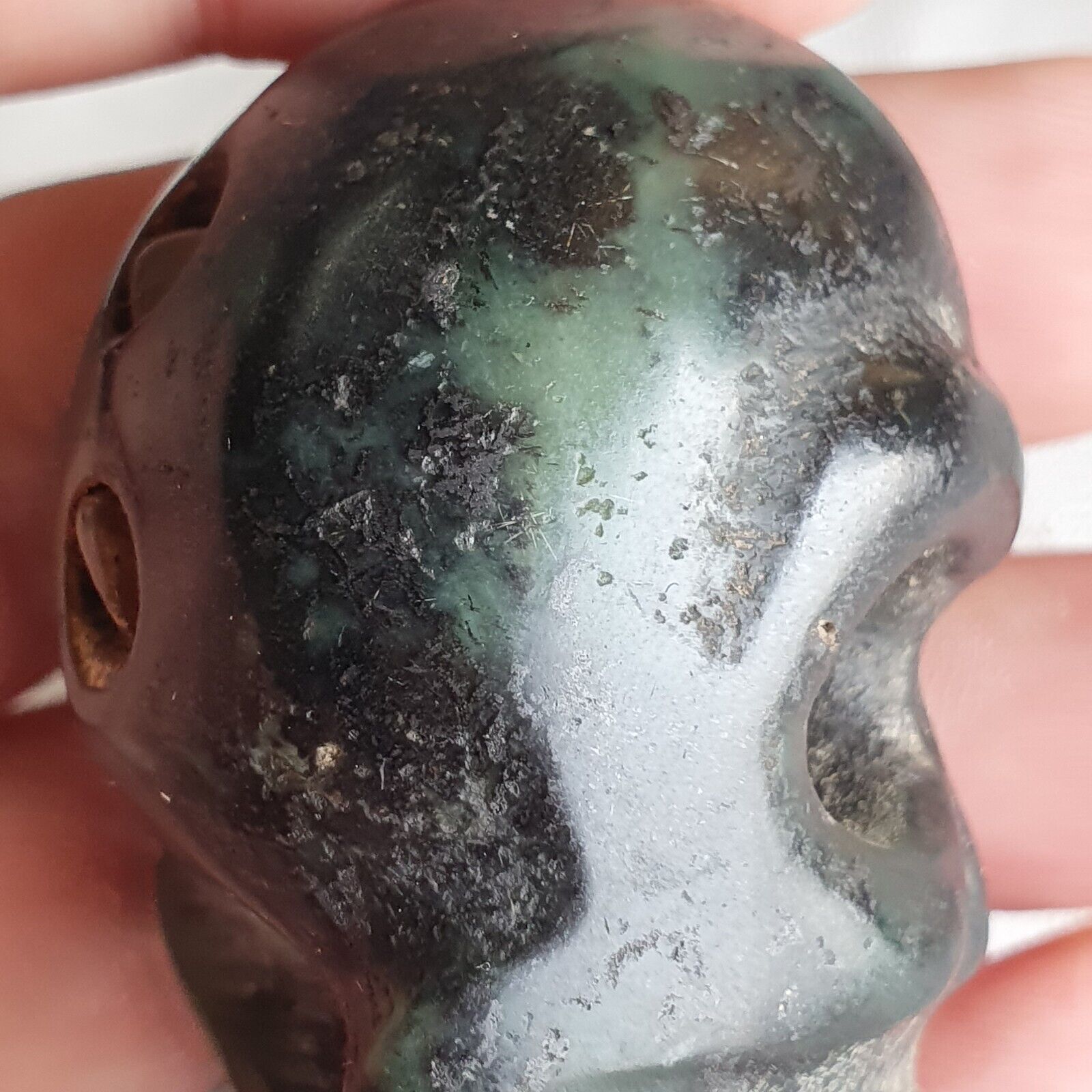 Antique Green Jade Chinese Song Dynasty Jade Stone carved Skull pendent