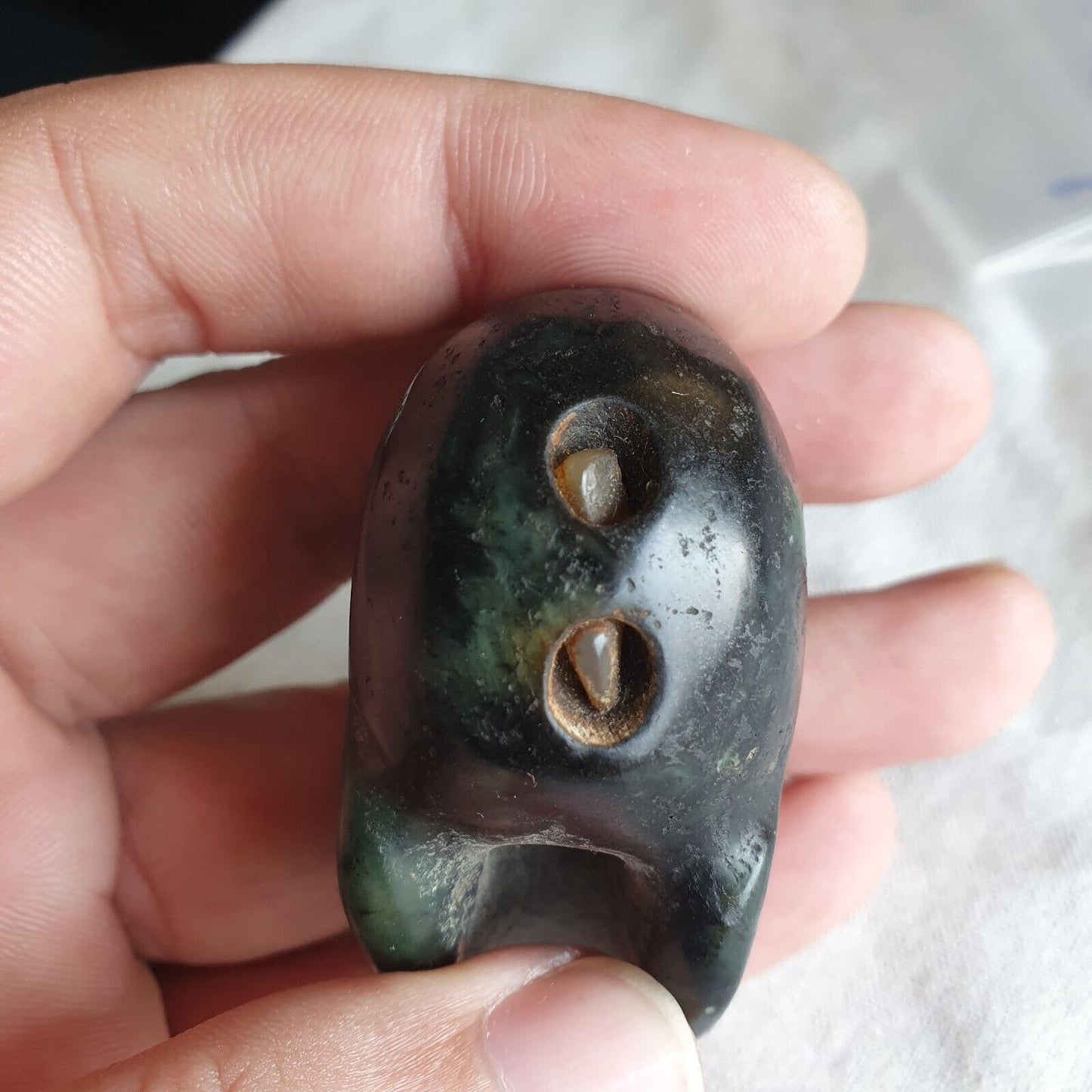 古董綠玉中國宋代玉石雕刻骷髏吊墜