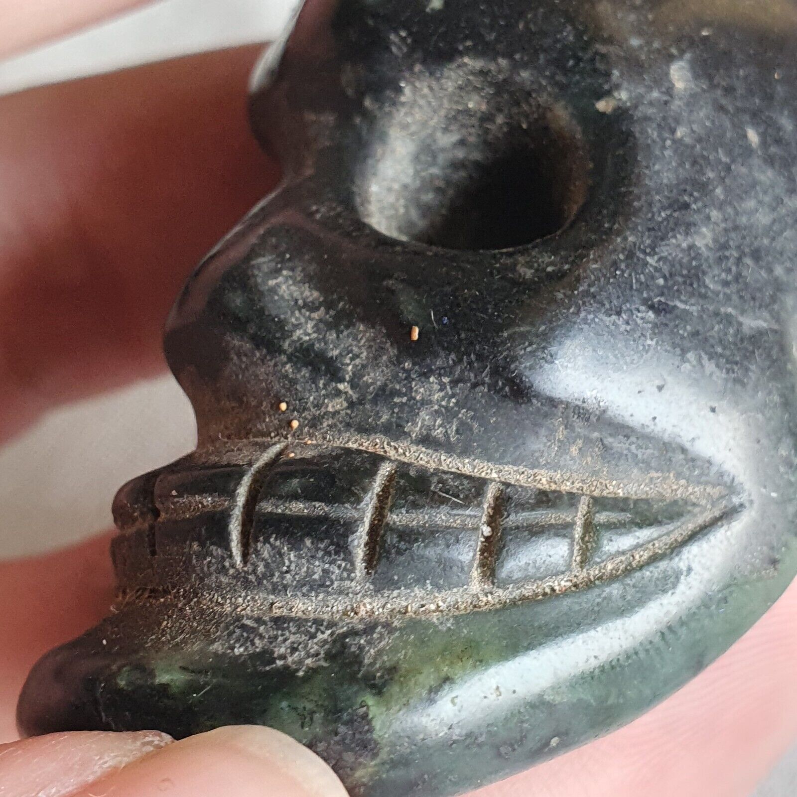 Antique Green Jade Chinese Song Dynasty Jade Stone carved Skull pendent