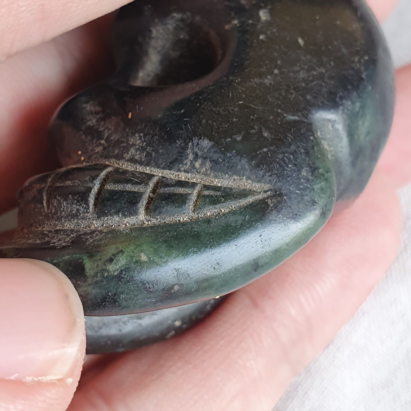 Antique Green Jade Chinese Song Dynasty Jade Stone carved Skull pendent