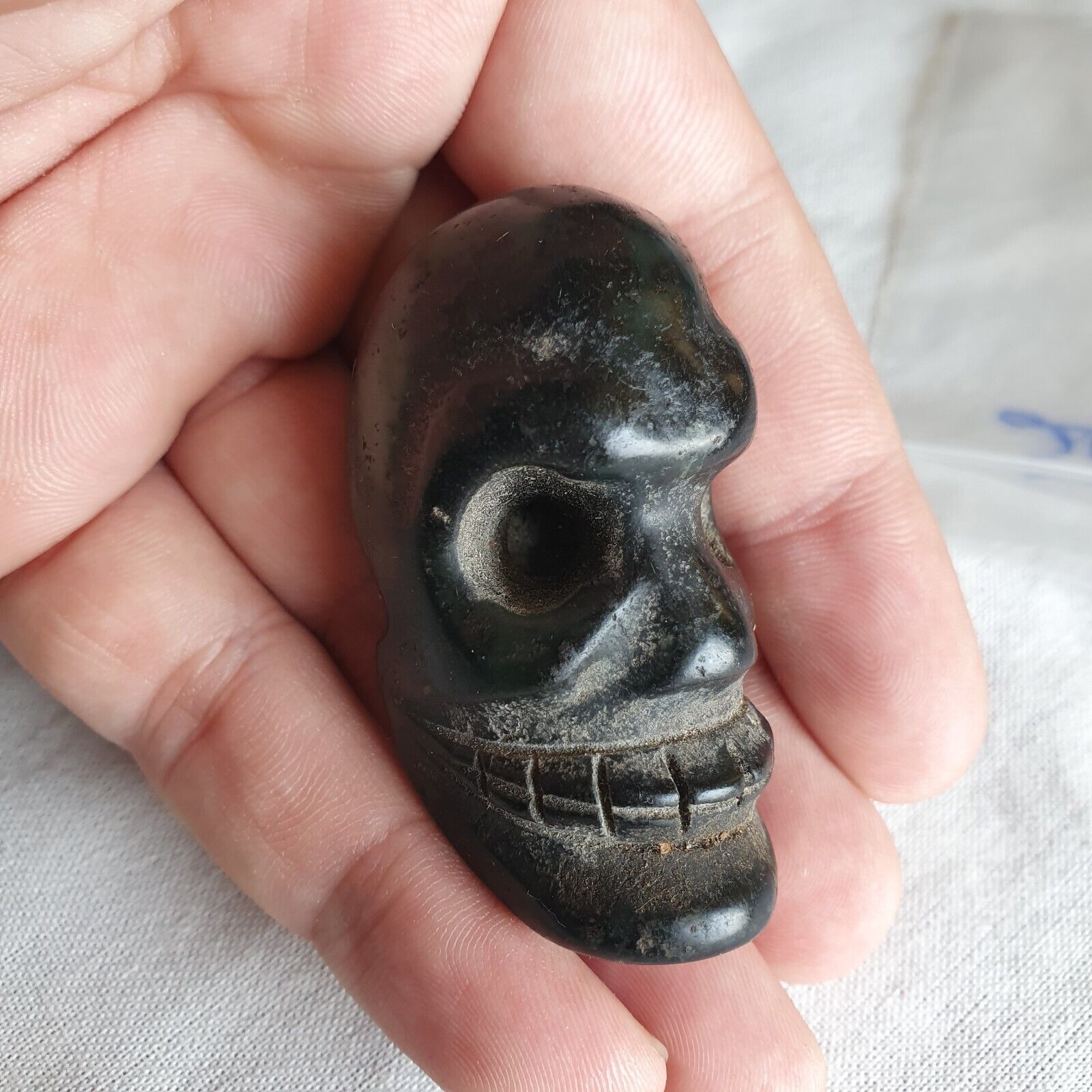 Antique Green Jade Chinese Song Dynasty Jade Stone carved Skull pendent