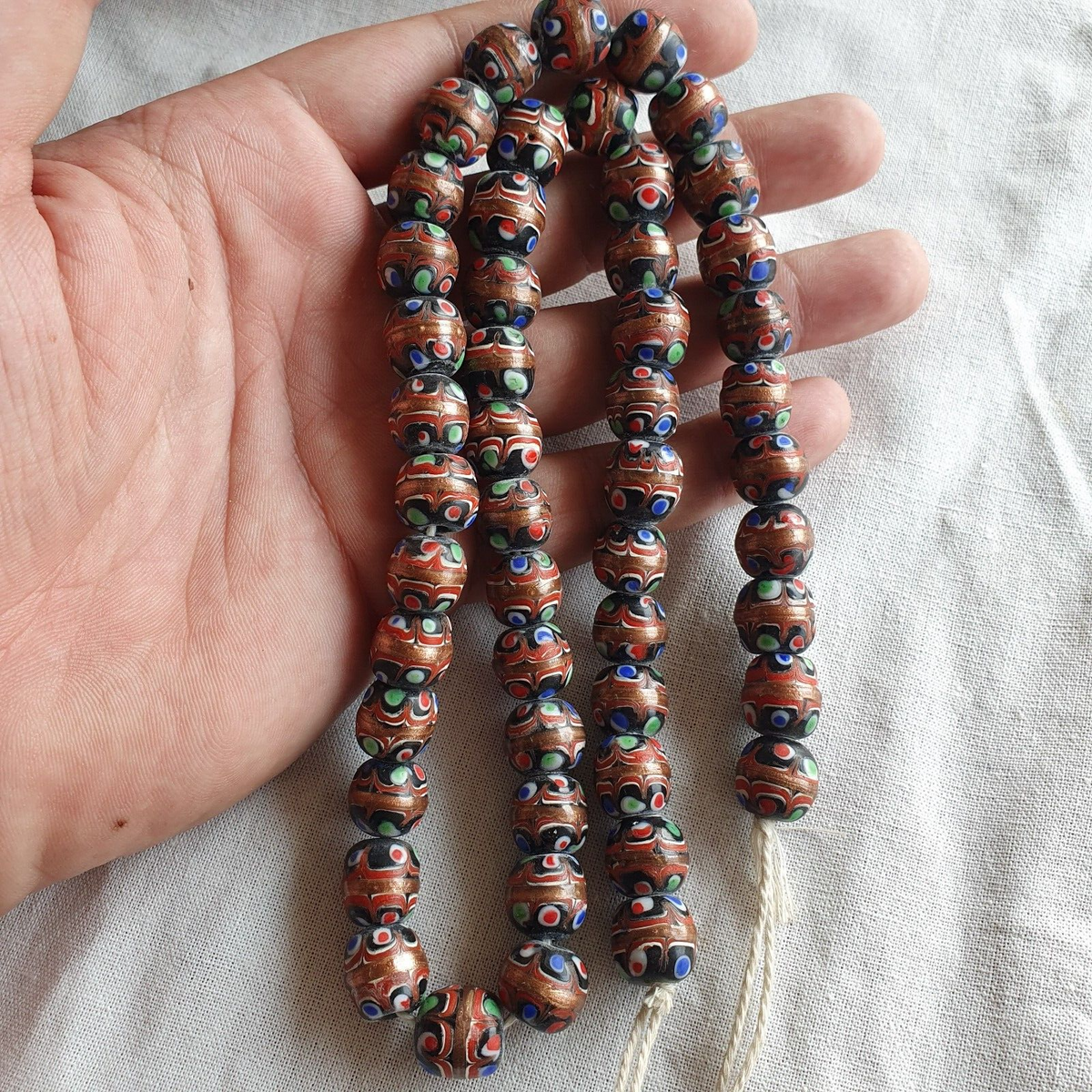 vintage Aventurine Millefiori trade Fancy FEATHER glass beads