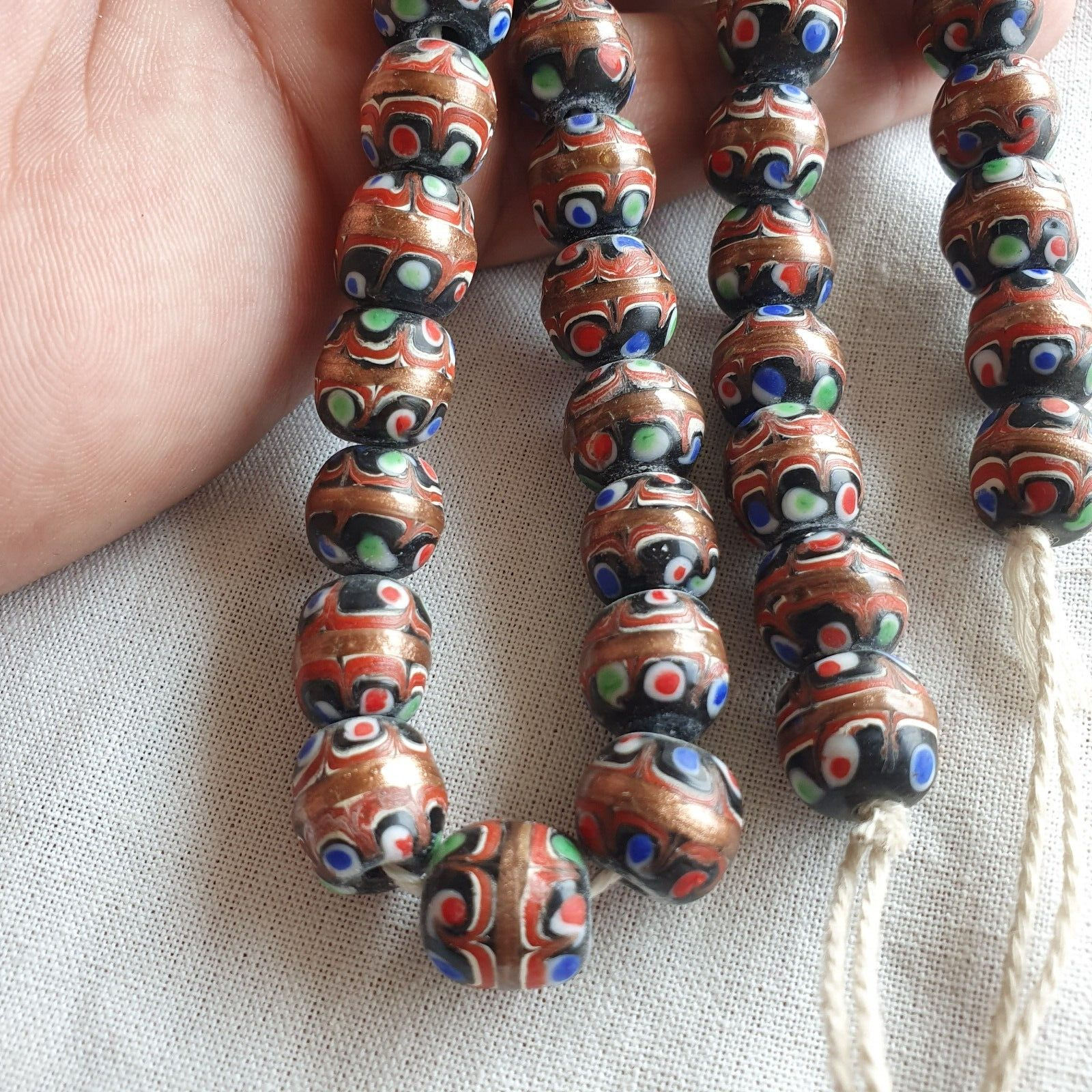 vintage Aventurine Millefiori trade Fancy FEATHER glass beads