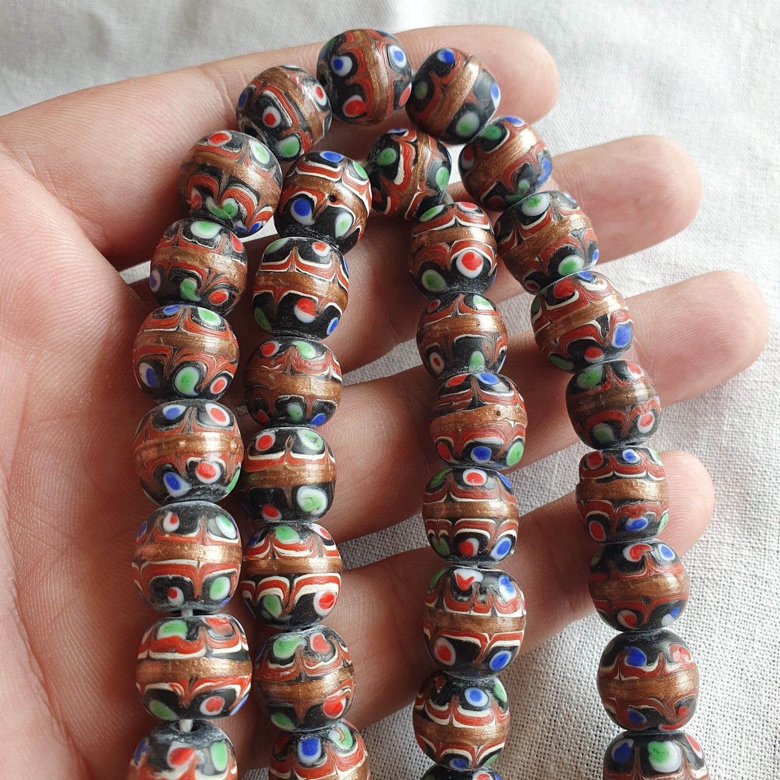 vintage Aventurine Millefiori trade Fancy FEATHER glass beads