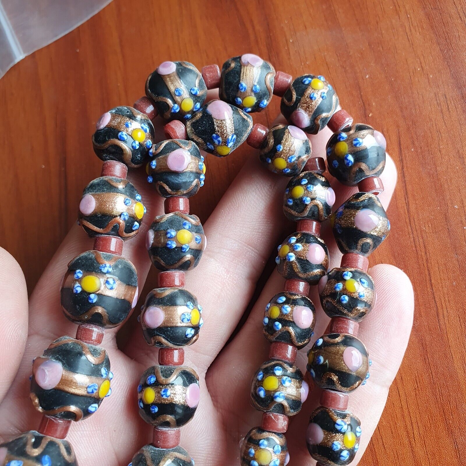 VINTAGE BEAUTIFUL MURANOI ART Fancy 13MM Aventurine GLASS BEADS Strand