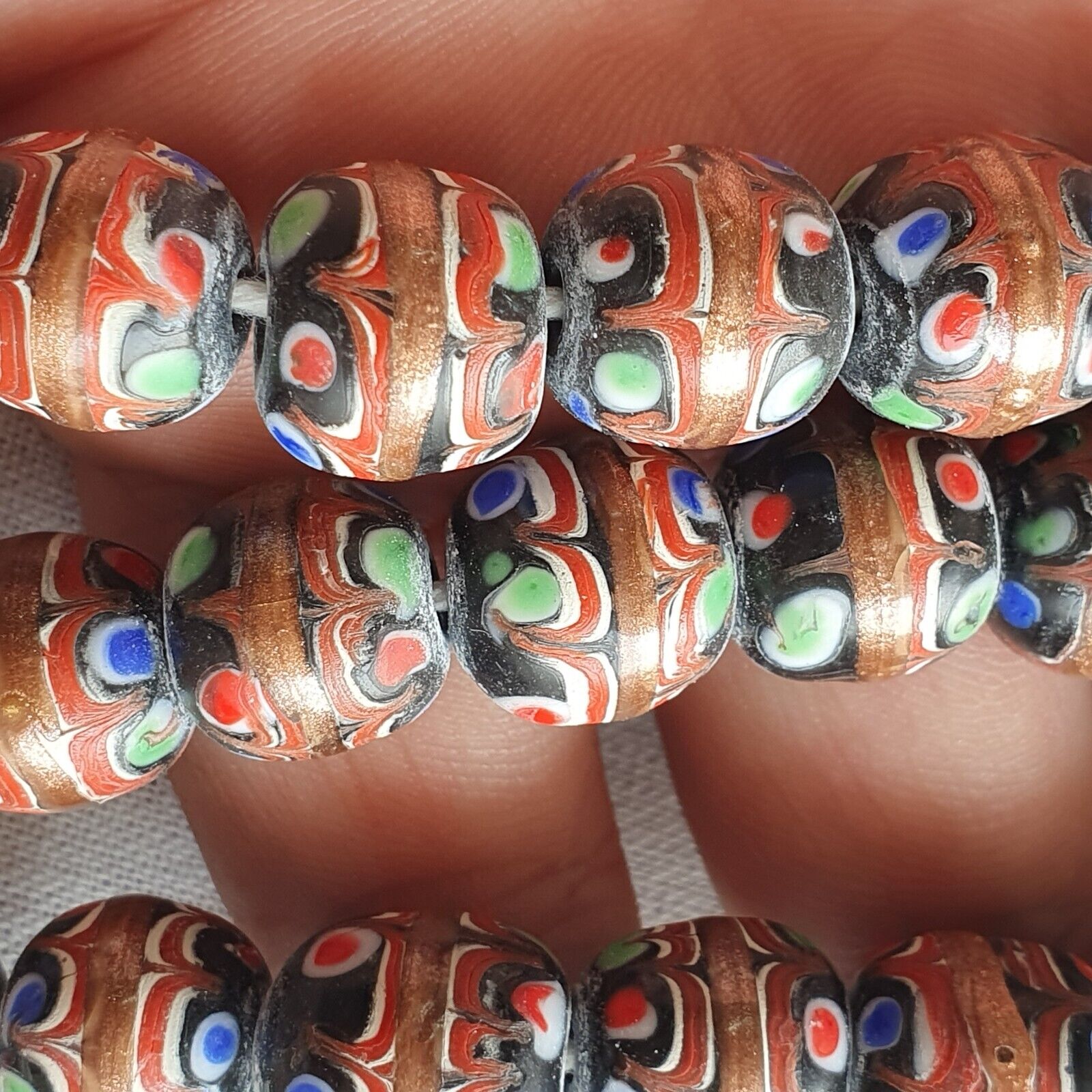 vintage Aventurine Millefiori trade Fancy FEATHER glass beads