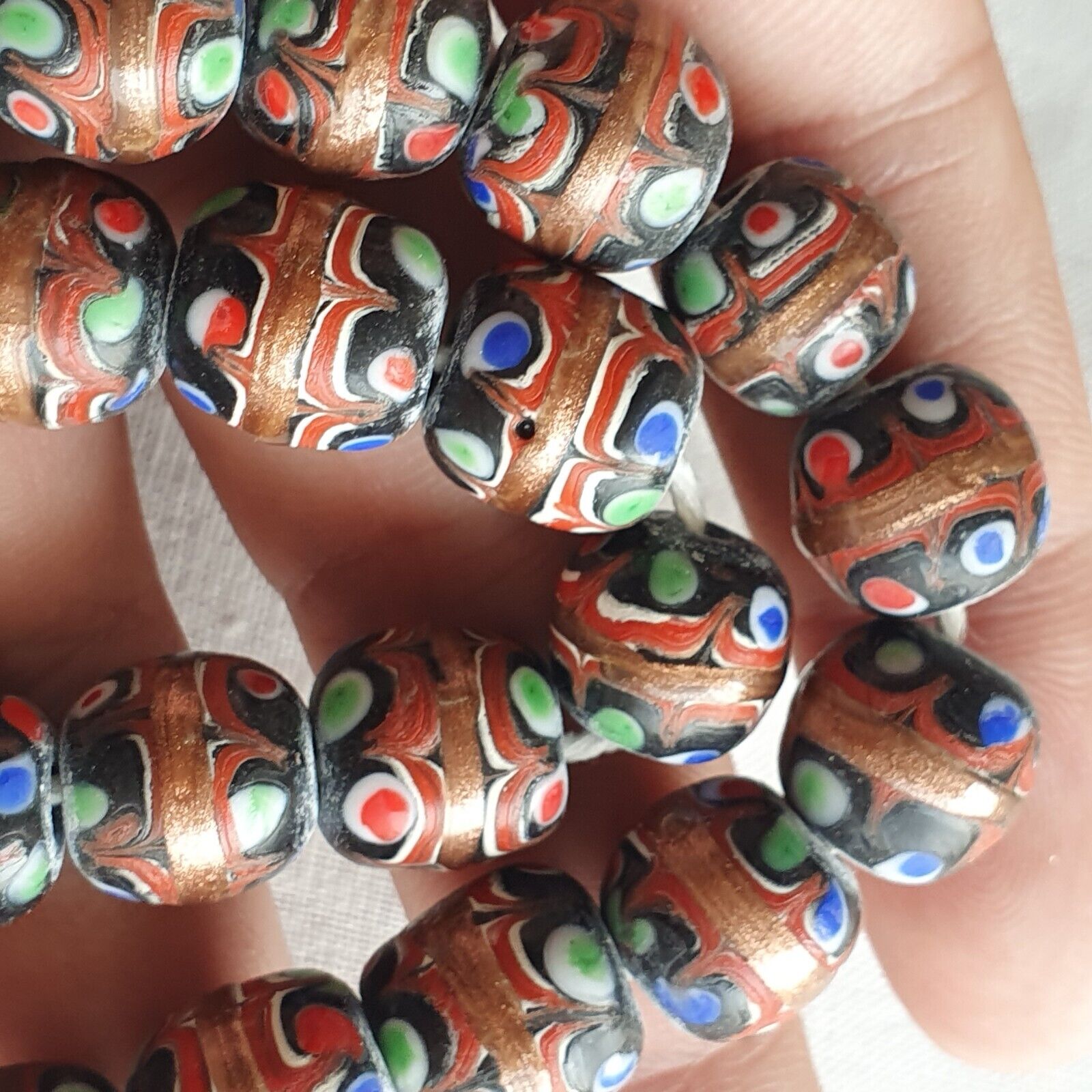 vintage Aventurine Millefiori trade Fancy FEATHER glass beads