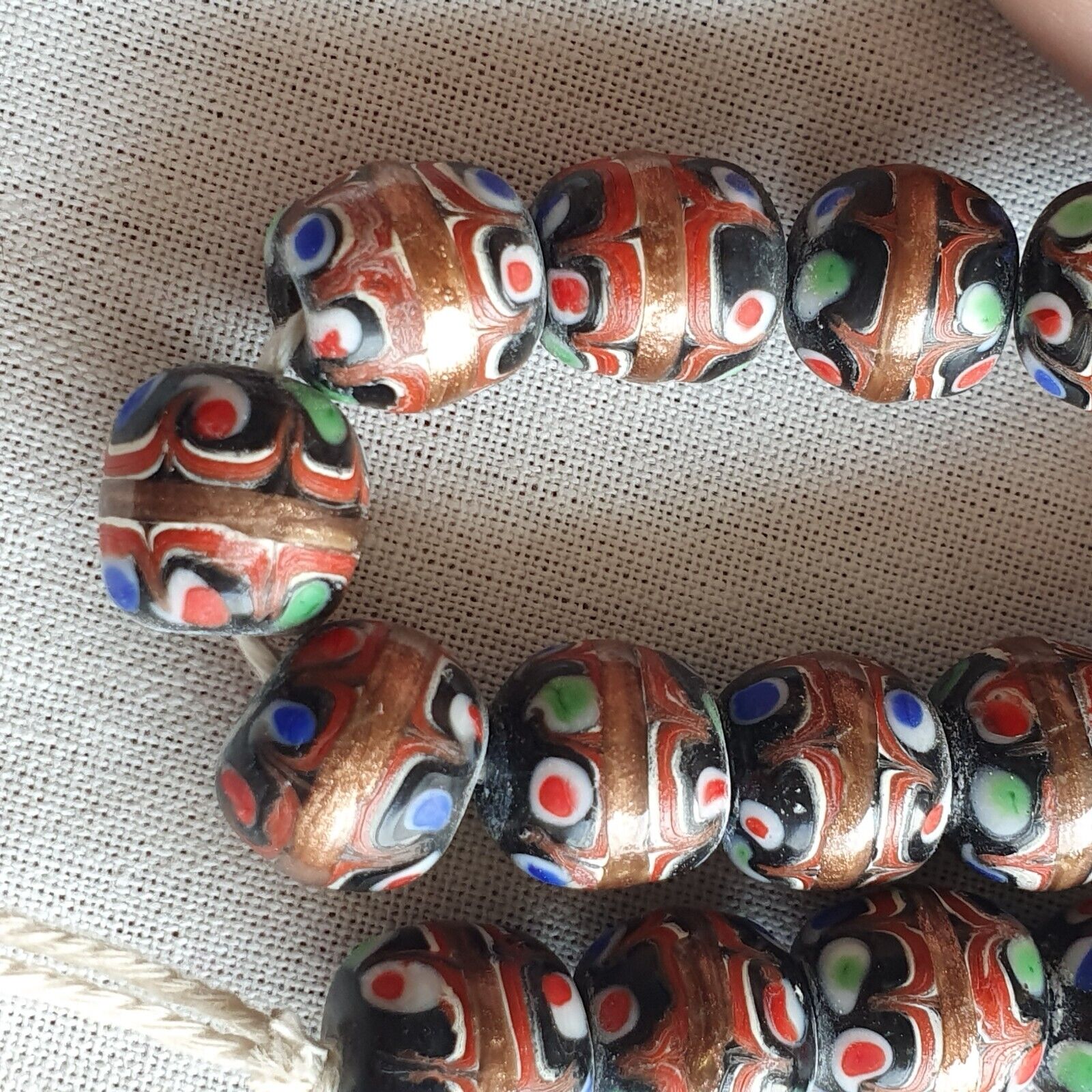 vintage Aventurine Millefiori trade Fancy FEATHER glass beads