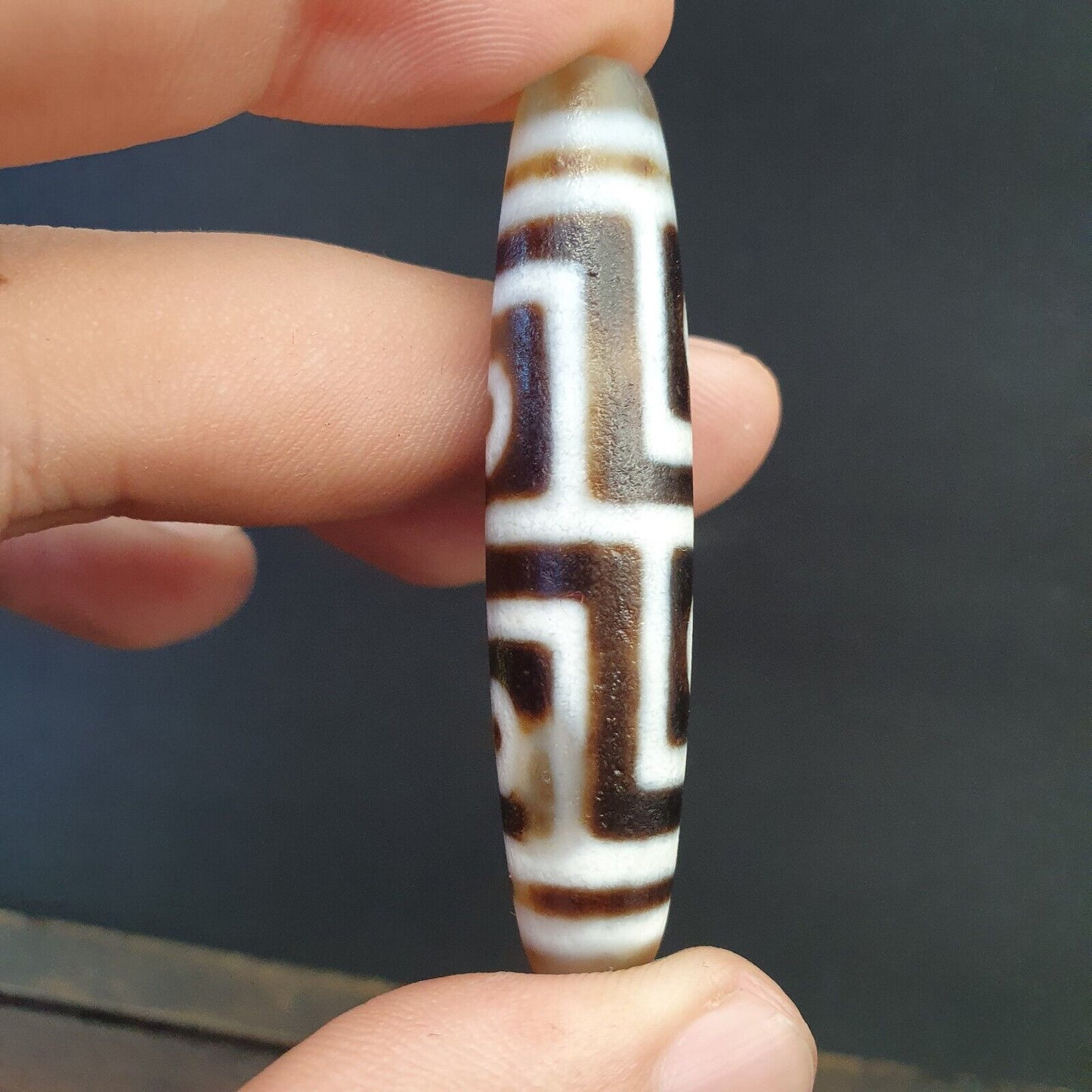 Vintage ALTER Himalaya Indo Tibet Achat seltene Muster 4 Auge Dzi Amulett Perle