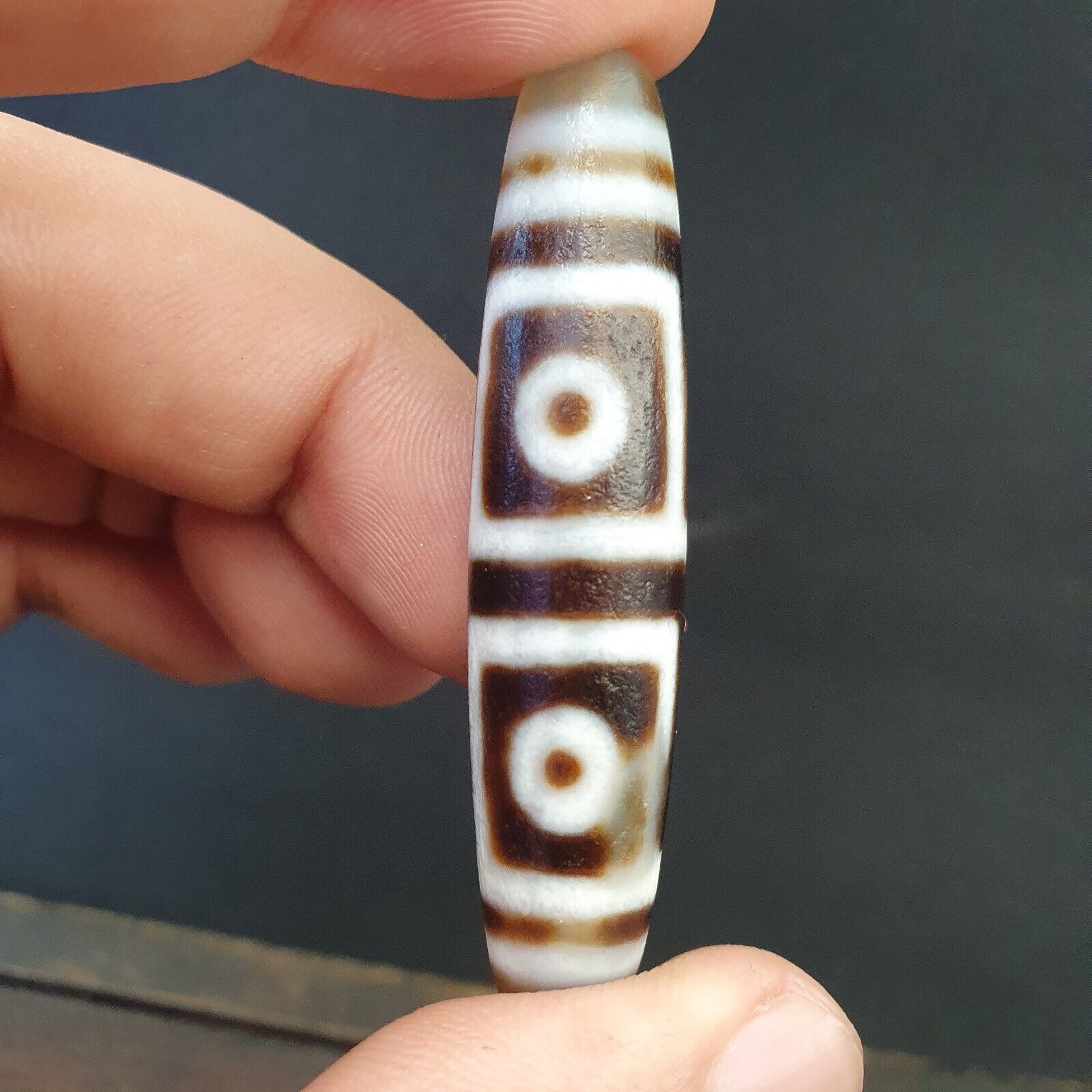 Vintage OLD Himalayan Indo Tibetan Agate rare Patterns 4 eye Dzi Amulet Bead