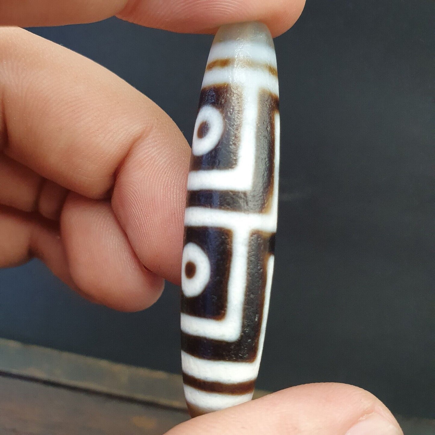 Vintage ALTER Himalaya Indo Tibet Achat seltene Muster 4 Auge Dzi Amulett Perle
