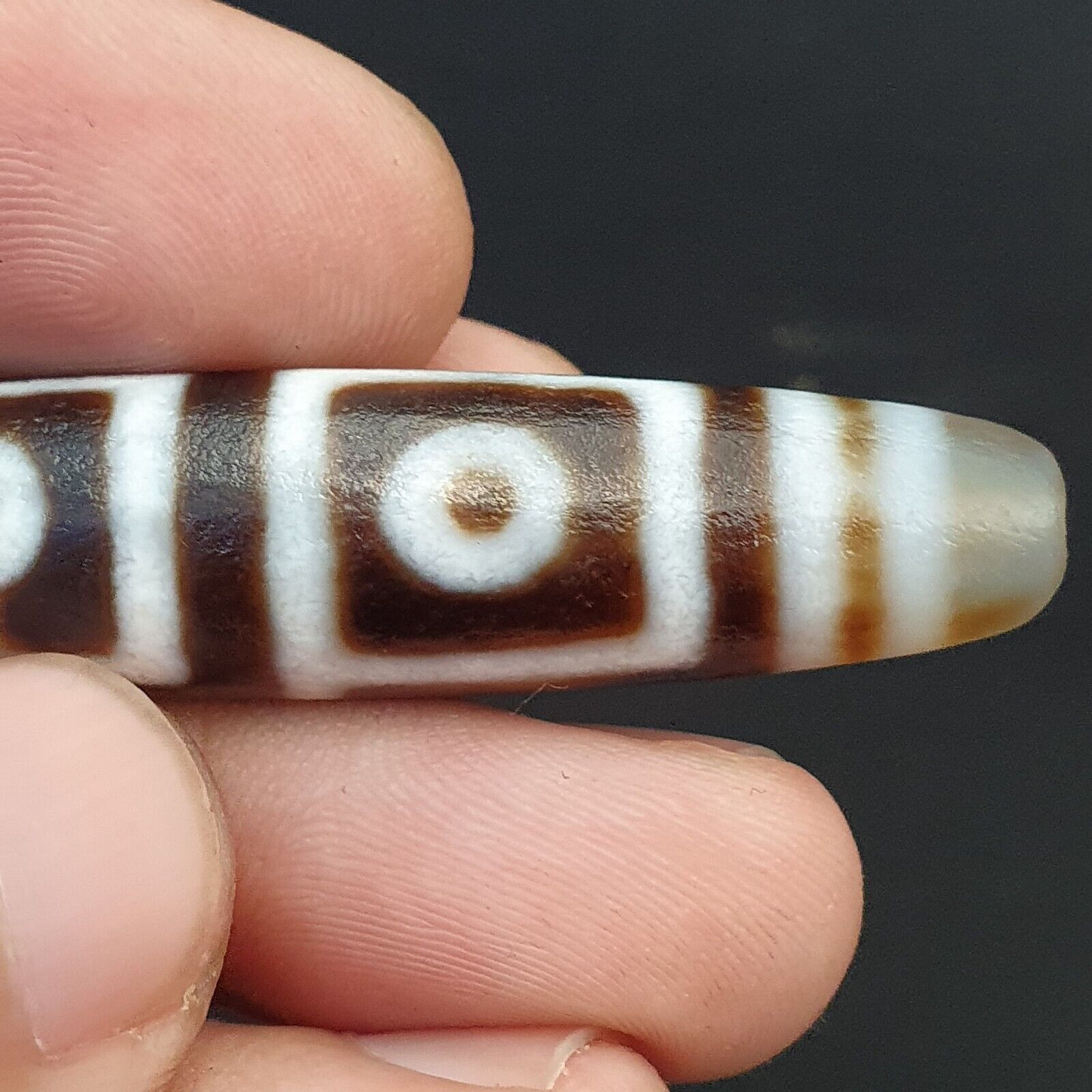 Vintage OLD Himalayan Indo Tibetan Agate rare Patterns 4 eye Dzi Amulet Bead